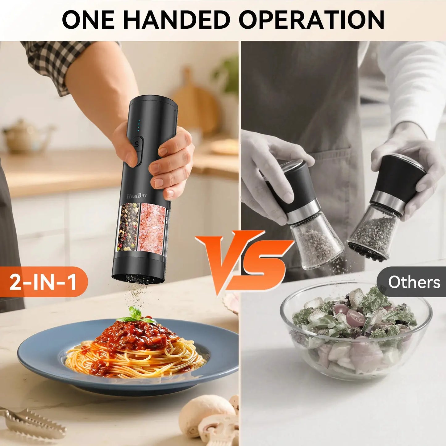 Electric Salt And Pepper Grinder Set | Rechargeable Type C | LED Light | 2 in 1