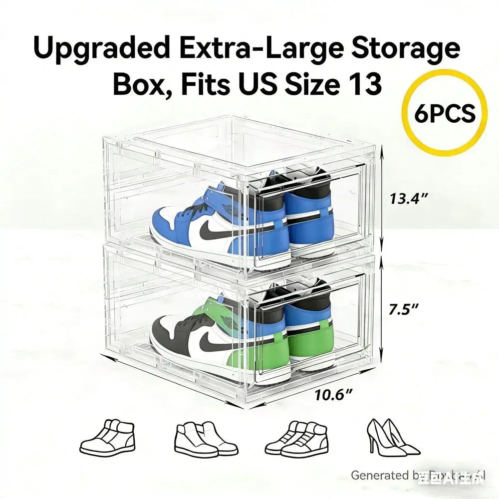 12 Pack Extra Large Clear Shoe Boxes With Lids Stackable Shoe Rack Design, Dustproof Moisture Resistant, Sneaker Shoe Box Organ from PriceLows™