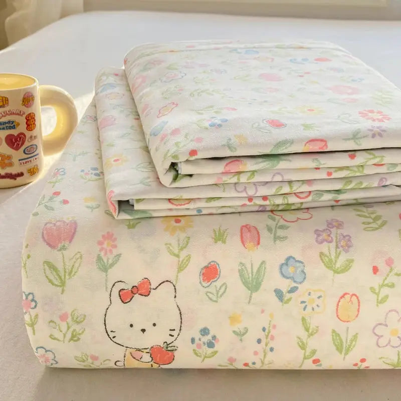 All Season Comfort 100% Cotton Flat Sheet , Soft Breathable Cute Cartoon Print Top Sheet, Wrinkle Resistant Fade Resistant from PriceLows™