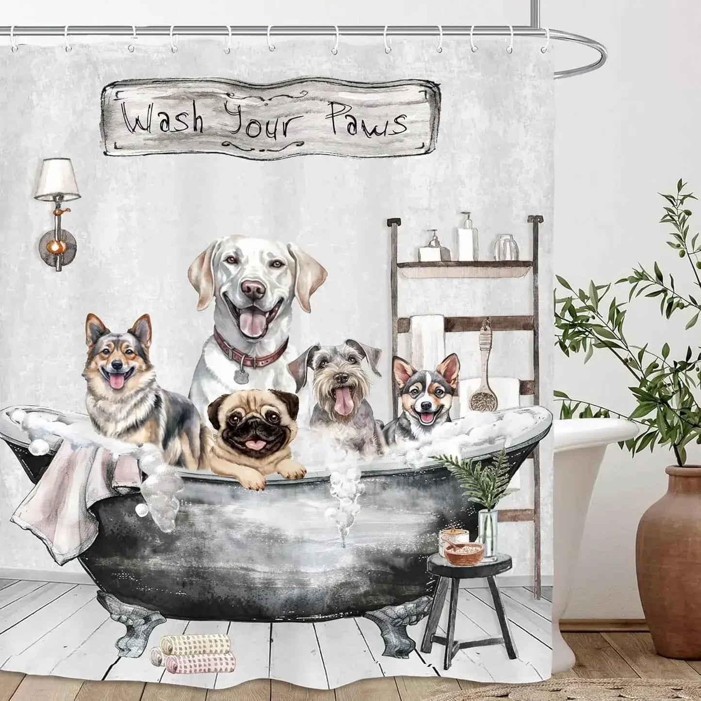 Funny Dogs Cute Shower Curtain Bulldog Pet Hilarious Schnauzer Farmhouse Rustic Bathroom Set Accessories Decor with 12Pack Hoo from PriceLows™