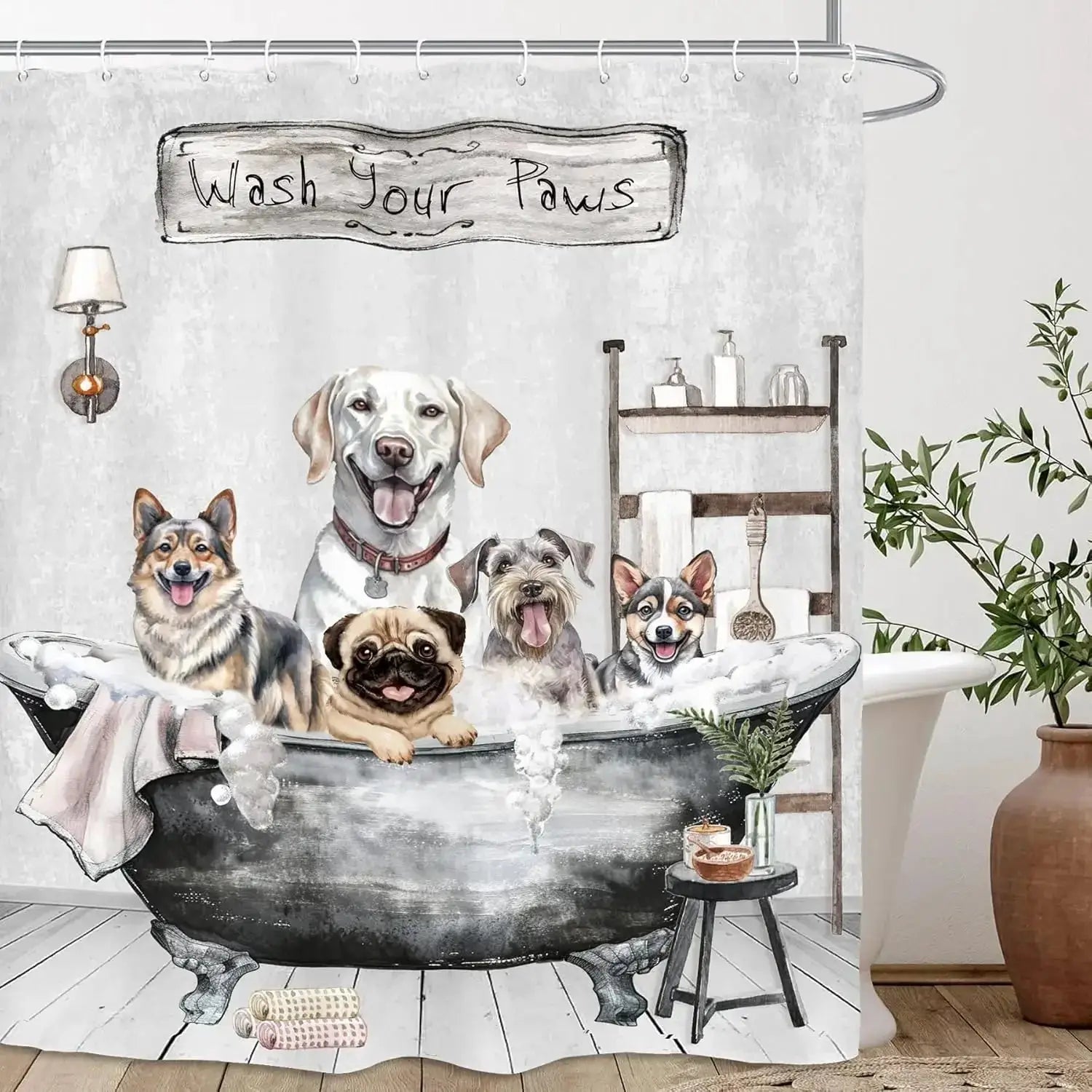Funny Dogs Cute Shower Curtain Bulldog Pet Hilarious Schnauzer Farmhouse Rustic Bathroom Set Accessories Decor with 12Pack Hoo from PriceLows™