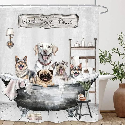 Funny Dogs Cute Shower Curtain Bulldog Pet Hilarious Schnauzer Farmhouse Rustic Bathroom Set Accessories Decor with 12Pack Hoo from PriceLows™