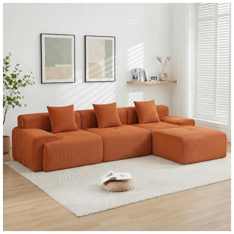 Modular Sectional Sofa | 118 Inch | L Shaped With Movable Ottoman | Beige