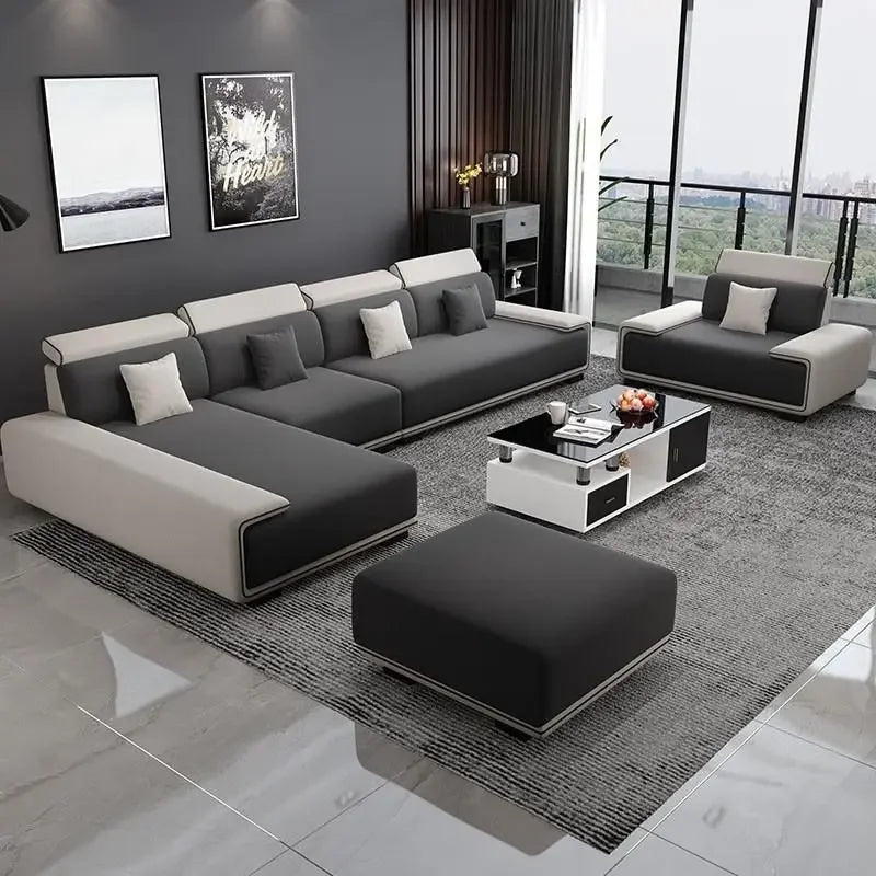 Sectional Sofa | Oversized Cushions | Gray | Curved