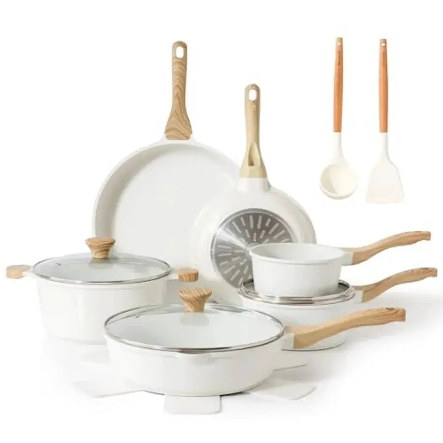 Nonstick Ceramic Cookware Set 16-Piece, Healthy Pots and Pans Set, Non-toxic Kitchen Cooking Set with Stay-Cool Handles, Silico from PriceLows™