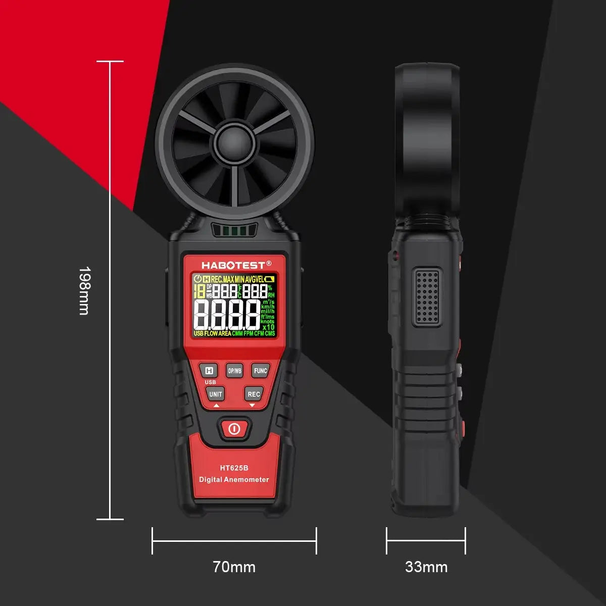 HABOTEST HT625 Anemometer Portable Wind Speed Meter Air Velocity Gauge Windmeter Digital Handheld Anemometer LCD Display from PriceLows™