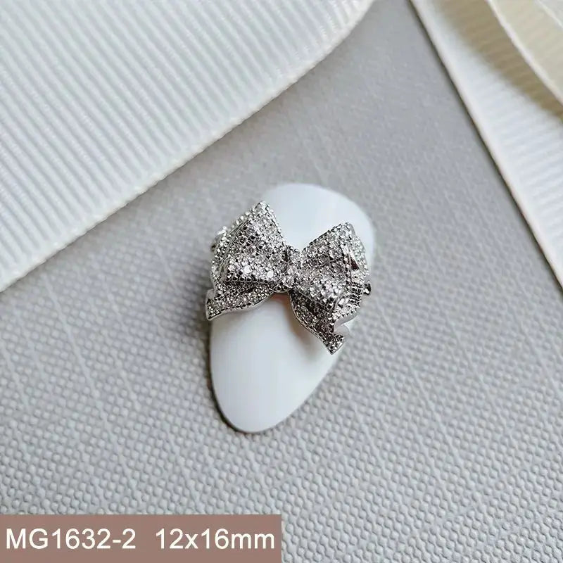 10pcs Silver Rhombus Streamer Bowknot Tassel Zircon Nails Jewelry Decorations DIY Wear Nail Art Accessories Charms Part Supplies from PriceLows™