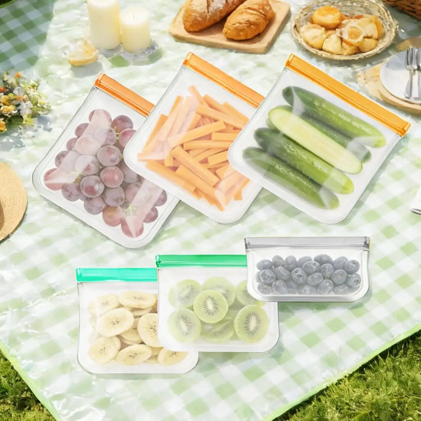 Reusable Silicone Bags | Leakproof | Freezer Safe | 4 Gal, 4 Sand, 4 Snack