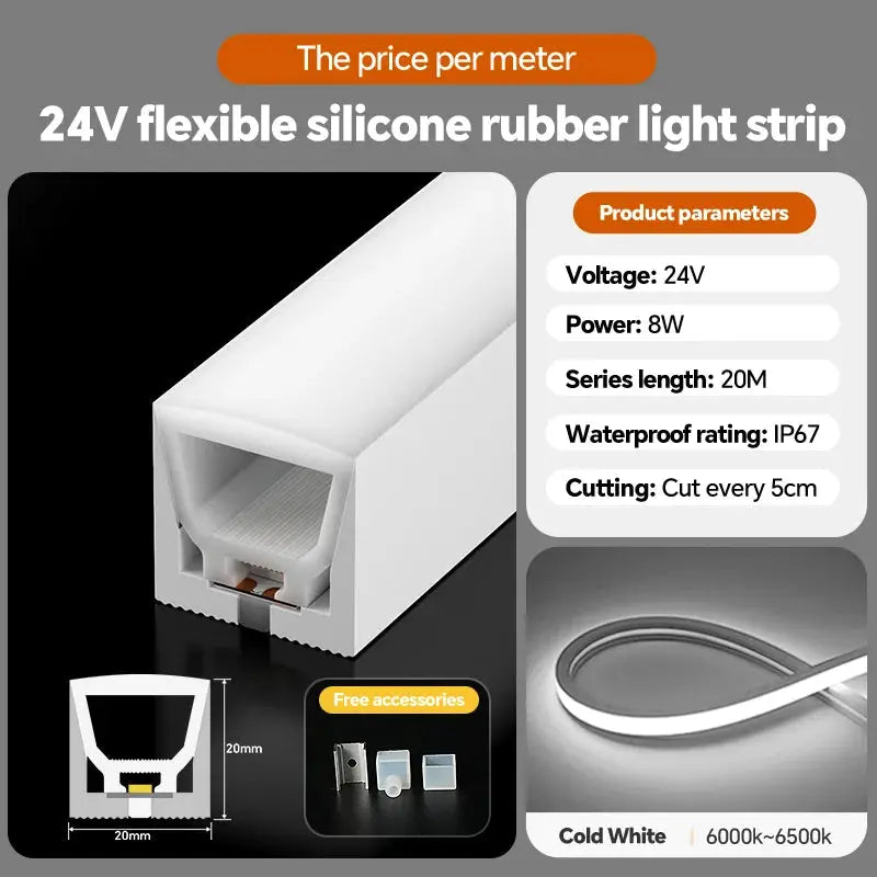 24VLED Silicone Light Strip Sleeve Outdoor Waterproof Linear Light Open Hidden Embedded Flexible Bendable Shaped Light Strip from PriceLows™
