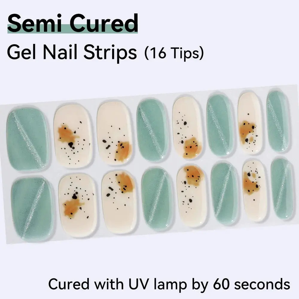 16strips Cartoon UV/LED Semi Cured Gel Nail Strips Pink Glitter Cat Eye Self-Adhesive Gel Nail Wraps Full Cover UV Nail Sticker from PriceLows™