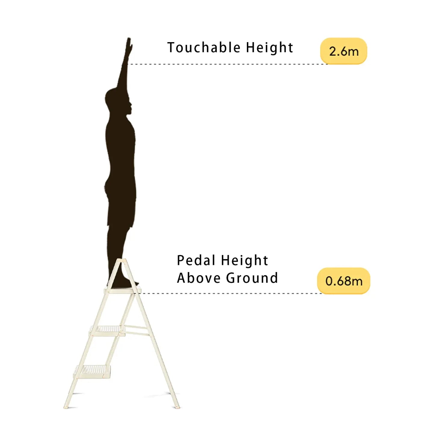Stepladder, 3 Tiers, Foldable, Aluminum, Lightweight, Ladder, Load Capacity 330.7 lbs (150 kg), Includes Tray,Large Cleaning from PriceLows™