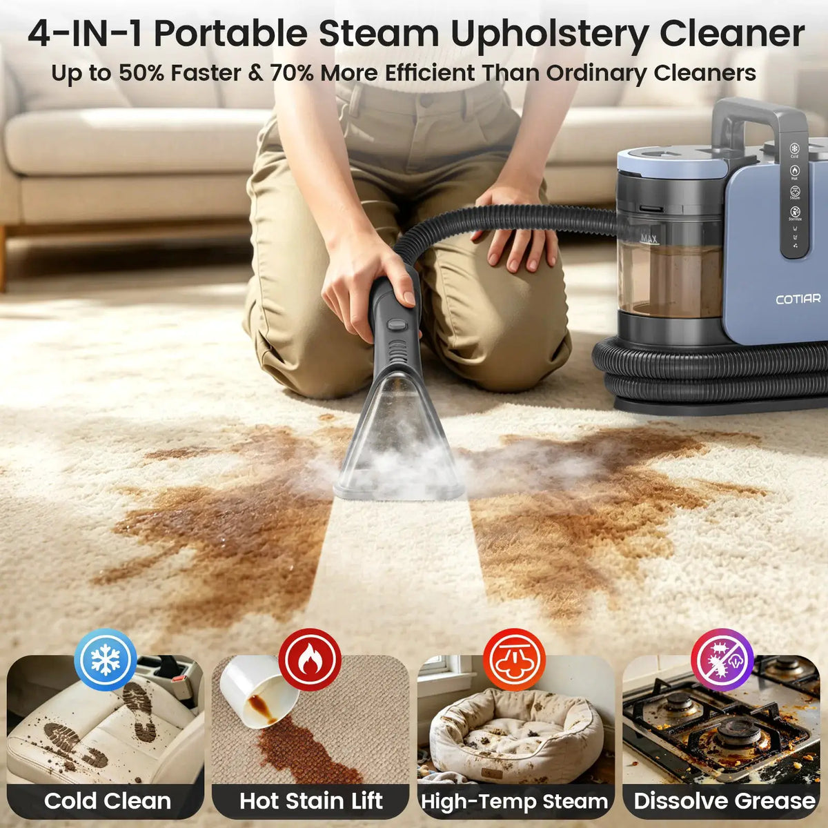 Handheld Steam Cleaner | 1650W 18KPa | 4 Mode | Portable