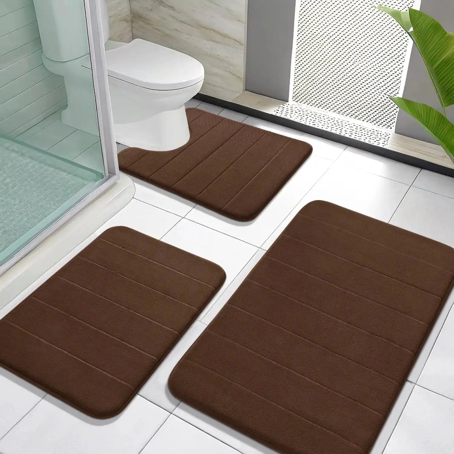 Memory Foam Bath Mat Set 3 Pieces- Super Soft Absorbent Quick Dry Bathroom Rug Sets, Machine Washable Non Slip Floor Ca from PriceLows™