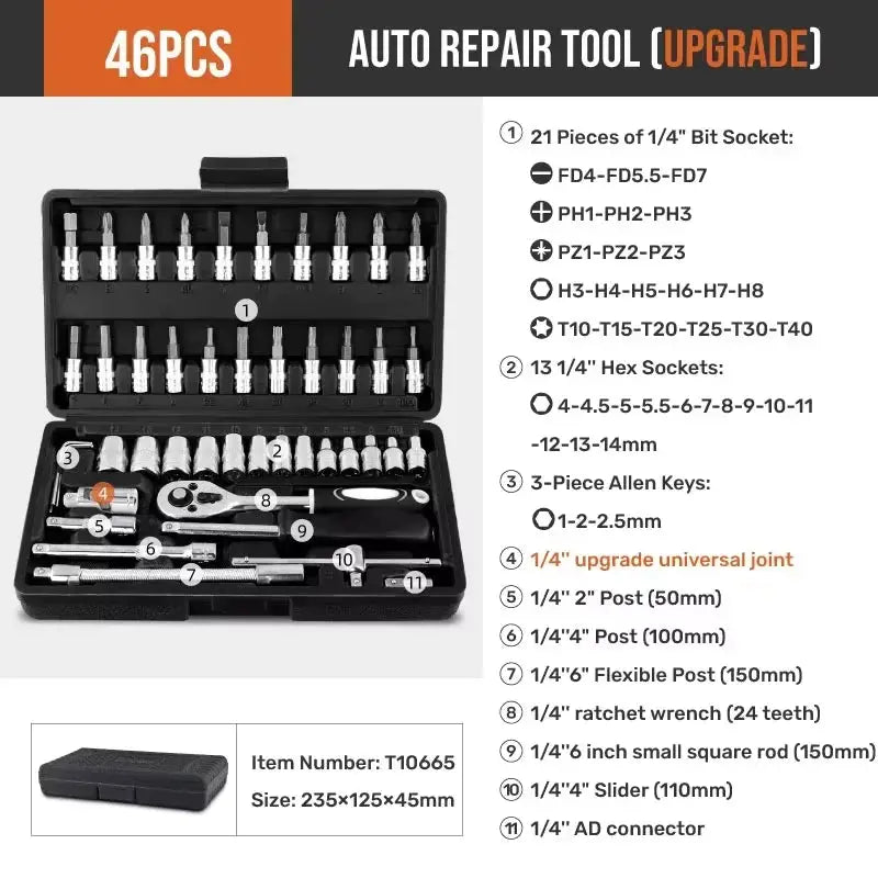 Hi-Spec 216PCS Mechanics Tool Set 1/4" 3/8" 1/2" Drive Socket Wrench Kit Ratchet Mixed Wrenches Auto Repair Tool Box Case from PriceLows™