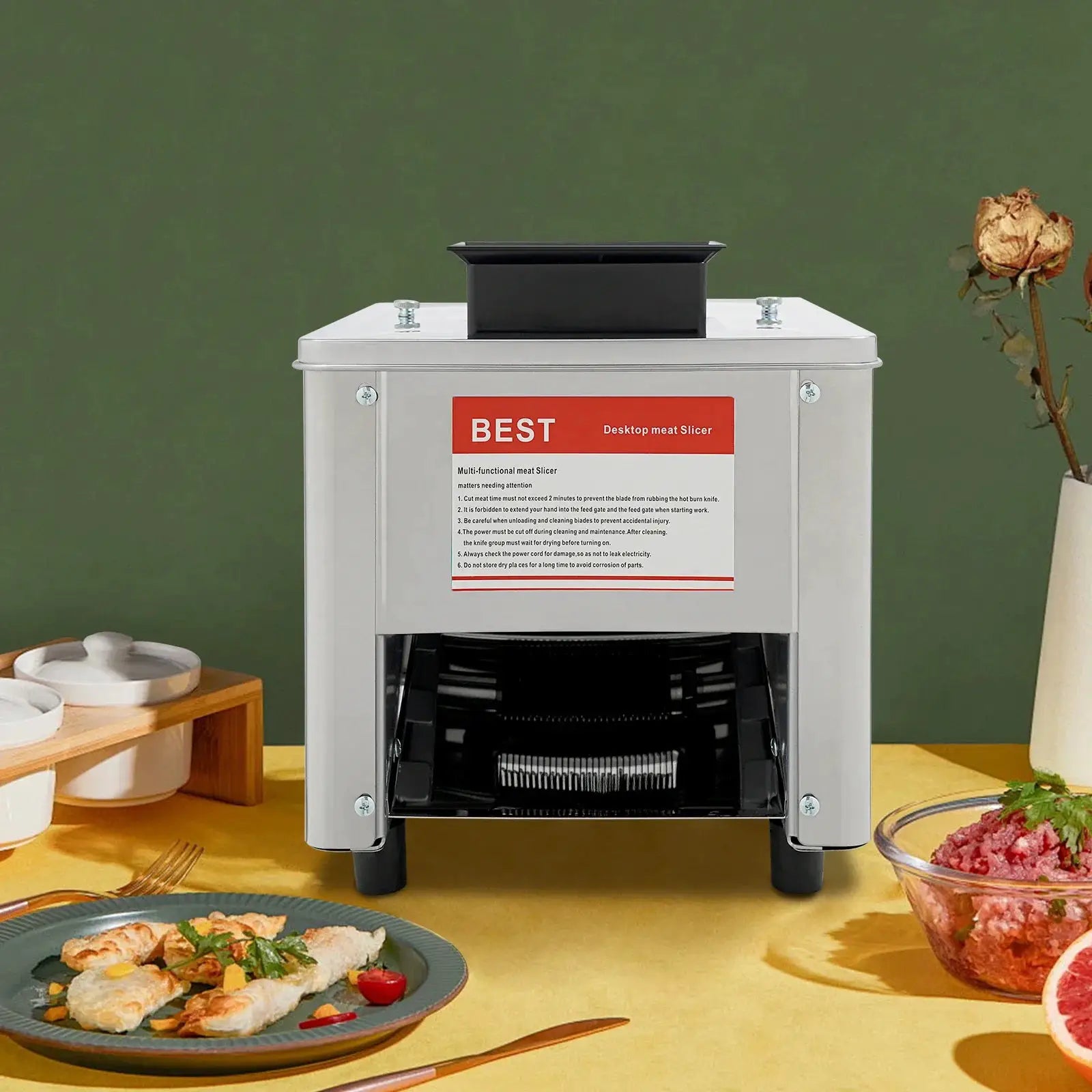 850W Electric Meat Cutter Machine, Stainless Steel Meat Slicer,310r/min Kitchen Meat Cutting Machine US Standard 110V from PriceLows™