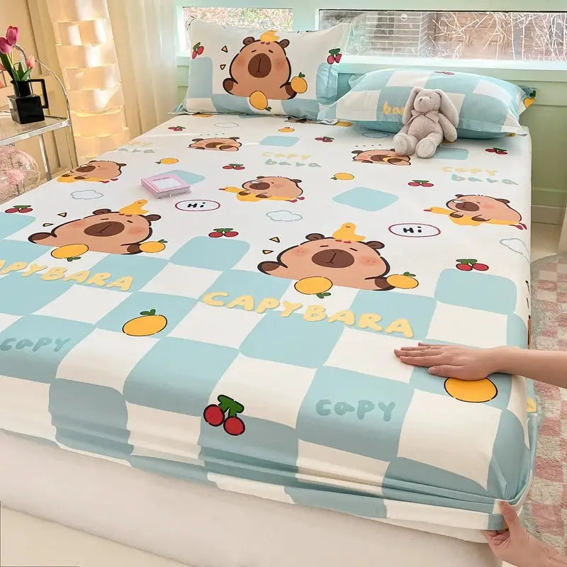 Cartoon Astronaut Fitted Sheet, Cute Astronaut with Rocket Bedding for Kids Boys,Cotton Outer Space Explorer Theme Bed Sheet from PriceLows™