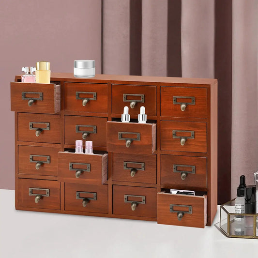 Large 16-Drawer Multifunctional Wooden Storage Box | Vintage Apothecary Cabinet for Home & Office | Rustic Organizer for Jewelry from PriceLows™