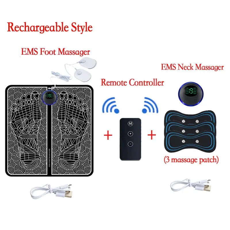 EMS Foot Massager Mat | 8 Modes 19 Levels | Rechargeable USB | Remote Controlled