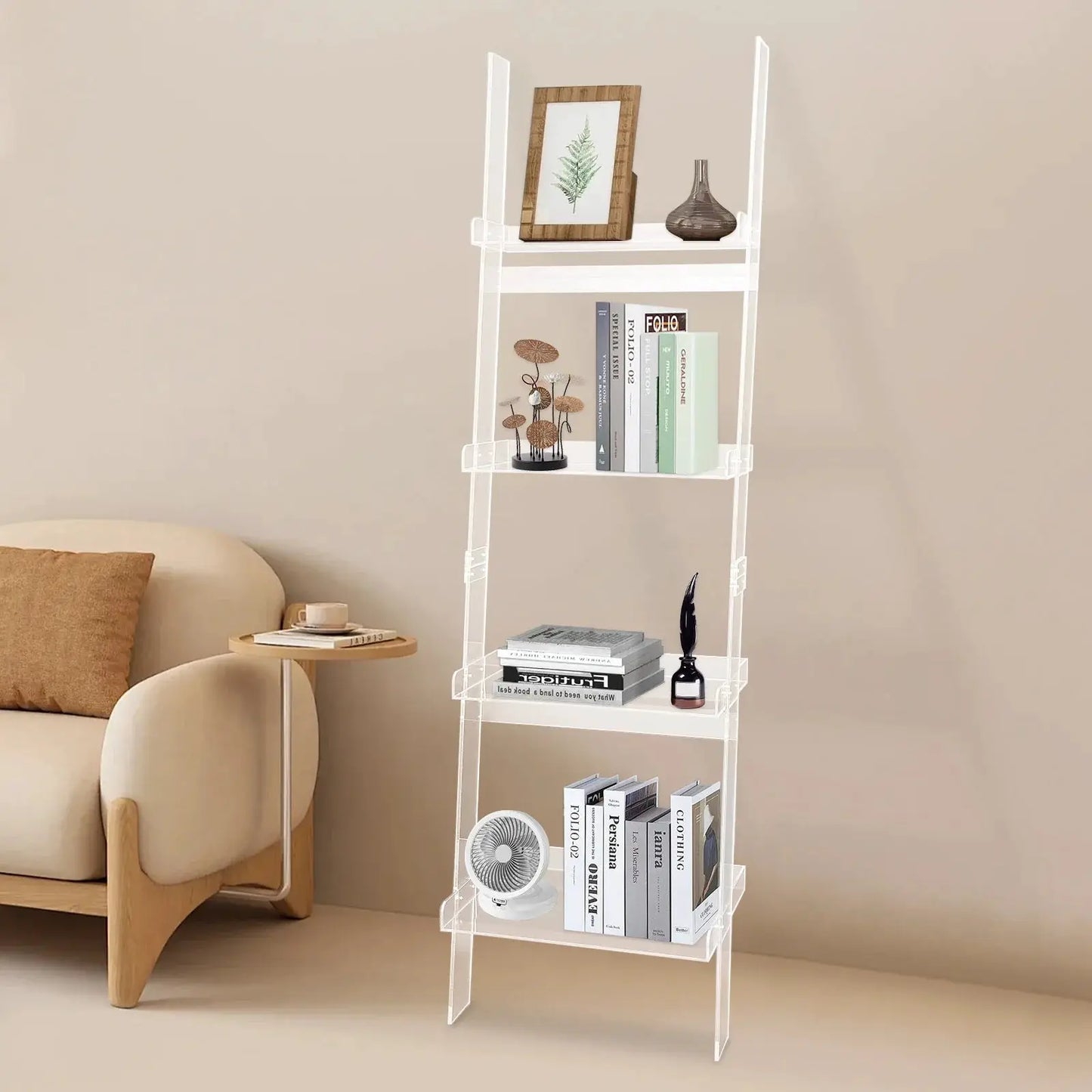Home 4-Tier Ladder Bookshelf – Freestanding Acrylic Bookcase, Frame 52 cm*183 cm from PriceLows™