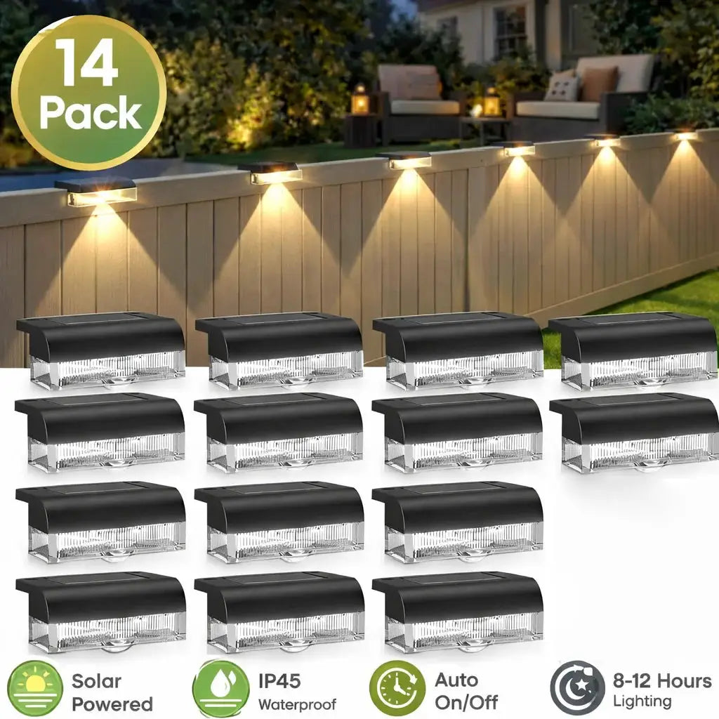 6/14 Pack Outdoor Solar Fence Lights Waterproof LED Step Lights for Deck, Yard, Patio, Garden, Pathway, Pool & Stairs from PriceLows™