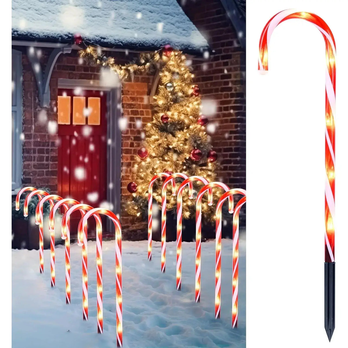 Candy Cane Pathway Markers | 16 Inch | Warm White Lights | Set Of 12