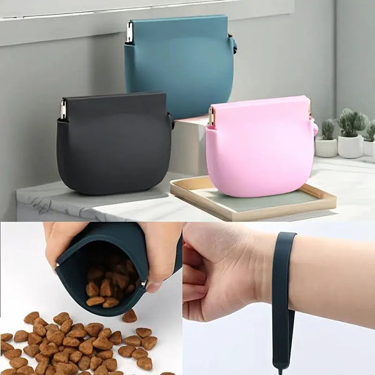 Dog Treat Bag | Silicone Construction | Secure Snap Closure | Black Blue Green