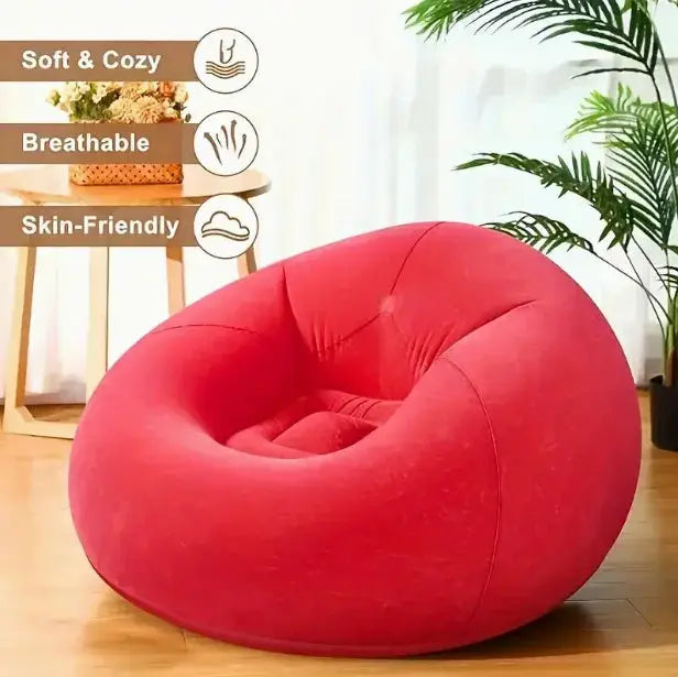 Single Flocked Inflatable Lazy Sofa, Foldable Bean Bag Ball Shaped Inflatable Chair for Indoor Outdoor Leisure Use from PriceLows™