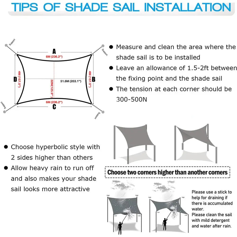 Rectangle Sun Shade Sail | Waterproof Oxford Canopy | UV Blocking Outdoor Shelter