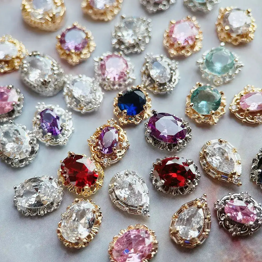 10pcs Pink Black Blue Oval Drop Round Zircon Bright Silver Nails Jewelry Decorations Nail Art Accessories Charms Parts Supplies from PriceLows™