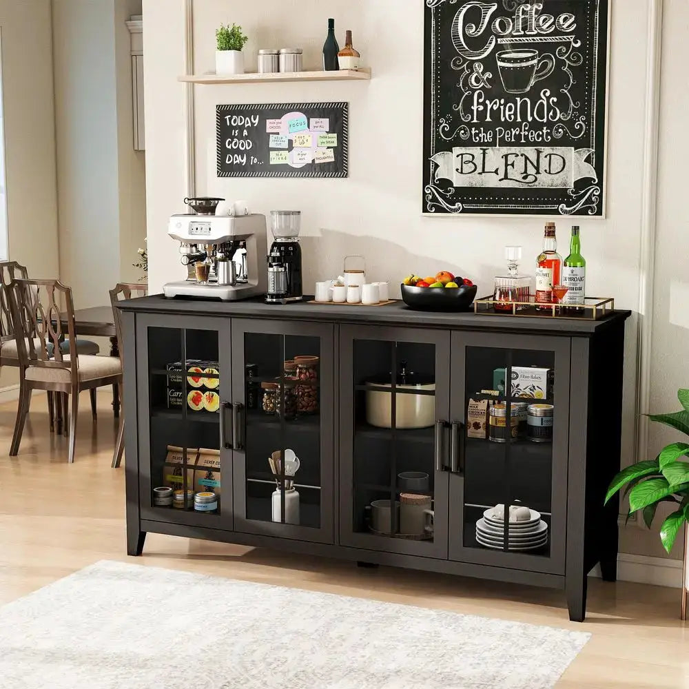 Inch Sideboard Buffet Cabinet with 4 Glass Doors, Coffee Wine Bar Storage Cabinet, Modern Buffet Table with Storage for Dining from PriceLows™