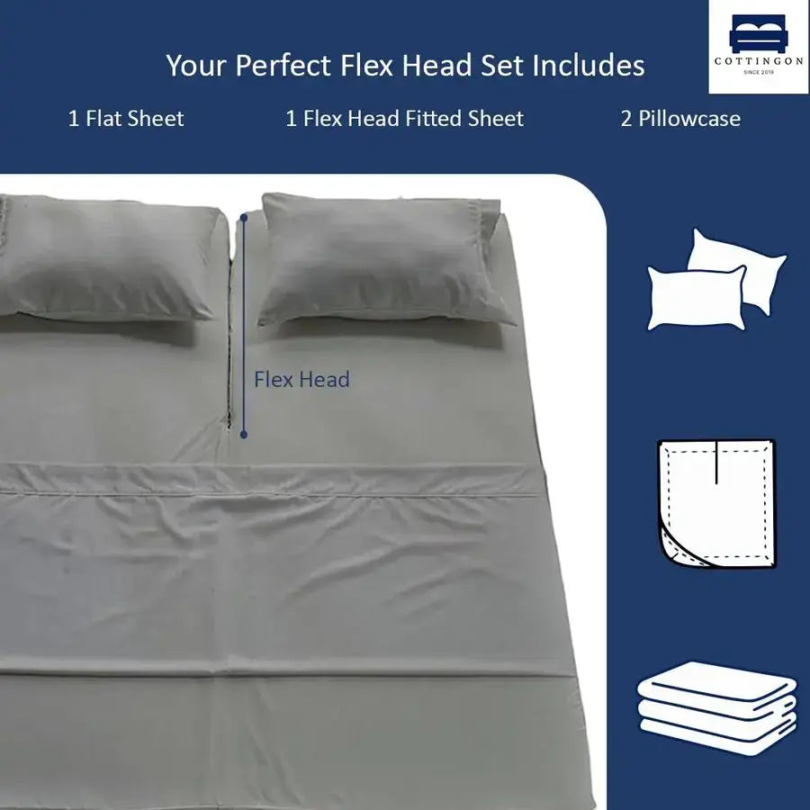 4 Piece Flex Head King Sheet Set, Top 34 Inch Split Sheets for Sleep Number Adjustable Beds, Soft Breathable 100 Egyptian Cotton from PriceLows™
