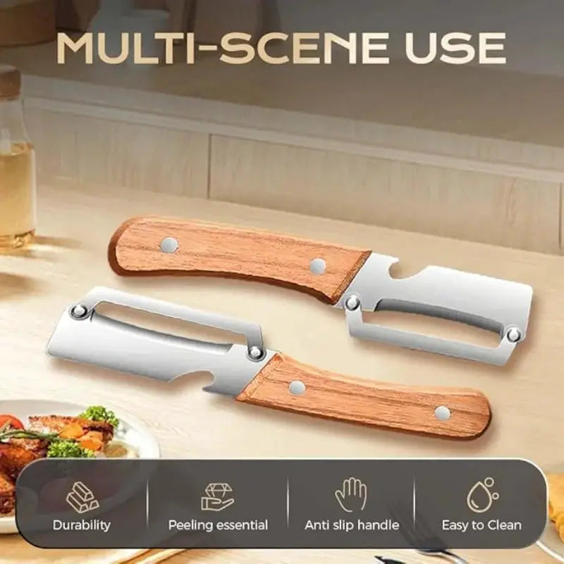 2 PCS Premium Vegetable Peeler Set Stainless Steel Blade with Wooden Handle Kitchen Tool for Fruit Apple Potato Pumpkin Papaya Zucchini Includes Bottle Opener from PriceLows™