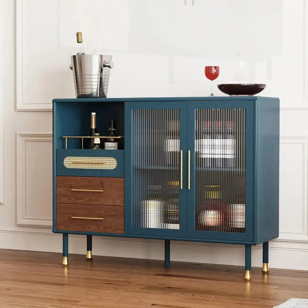 48-Inch Coffee Bar Cabinet with Wine Racks and Drawers, Blue Sideboard for Pull-Out Storage, Ideal for Home Bar Carts in Kitchen from PriceLows™