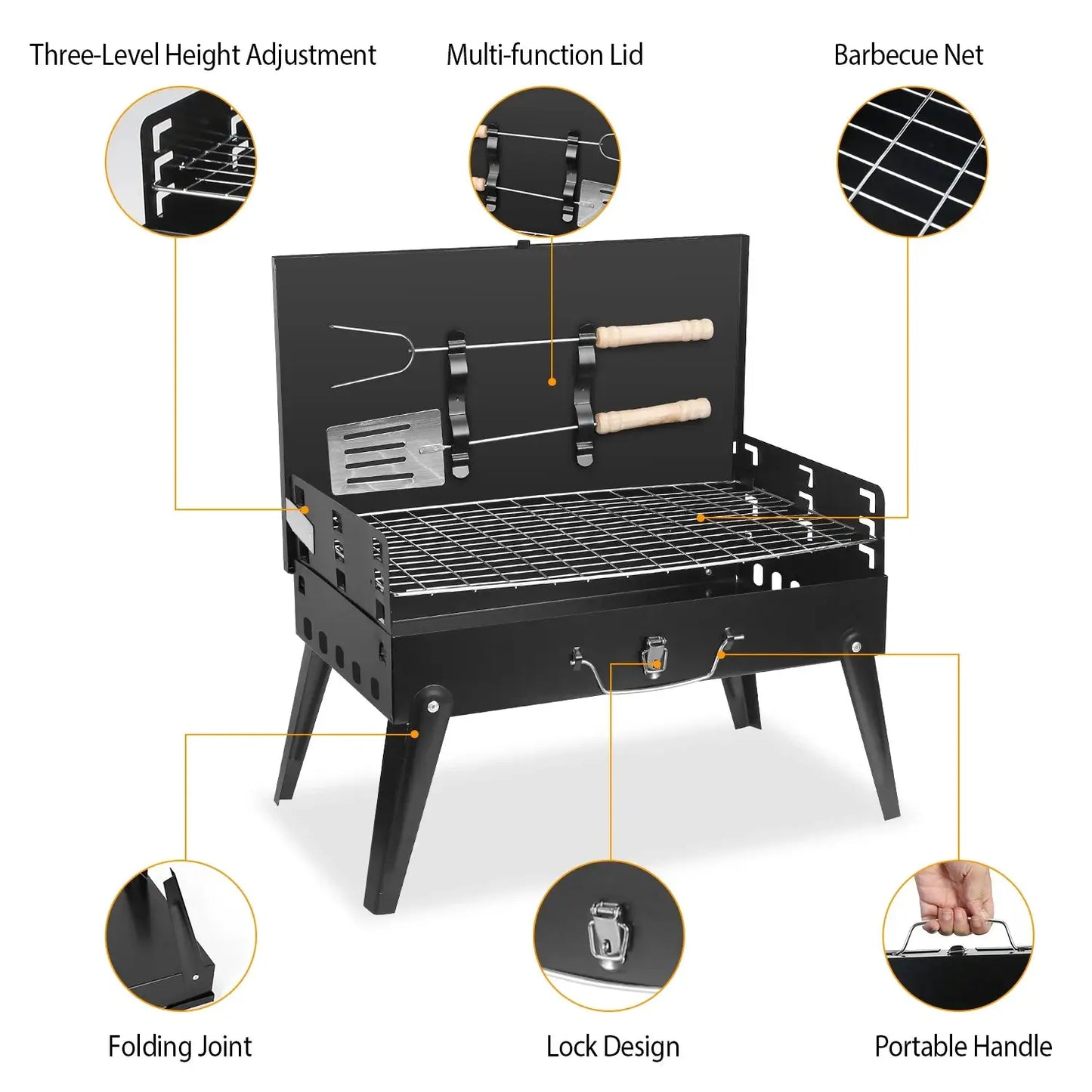 Portable Charcoal BBQ Grill Folding Desktop Barbecue Rack for Outdoor Camping Picnic 3-Level Adjustable - Fast US Shipping from PriceLows™