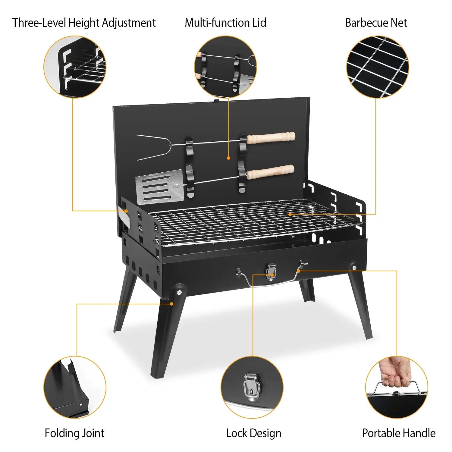 Portable Charcoal BBQ Grill Folding Desktop Barbecue Rack for Outdoor Camping Picnic 3-Level Adjustable - Fast US Shipping from PriceLows™