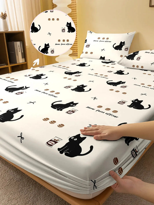1 Cartoon Cute animal Cat printed matte Fitted Sheet, bedroom printed bed cover, bedding (excluding pillowcases) from PriceLows™