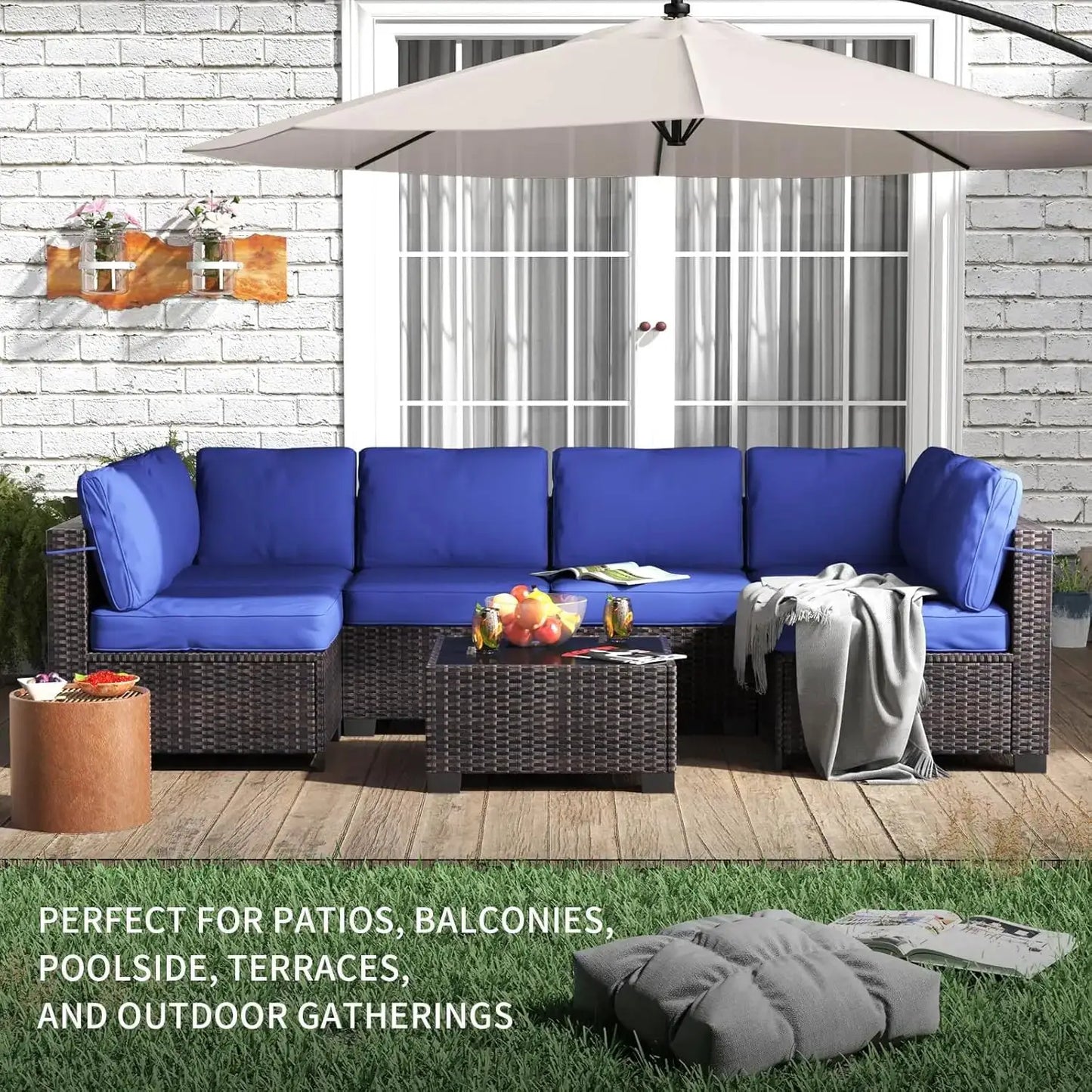 7-Piece Modular Outdoor Furniture Set, PE Rattan Wicker Sectional Modular Conversation Sofa Set, Perfect For Garden Balcony from PriceLows™