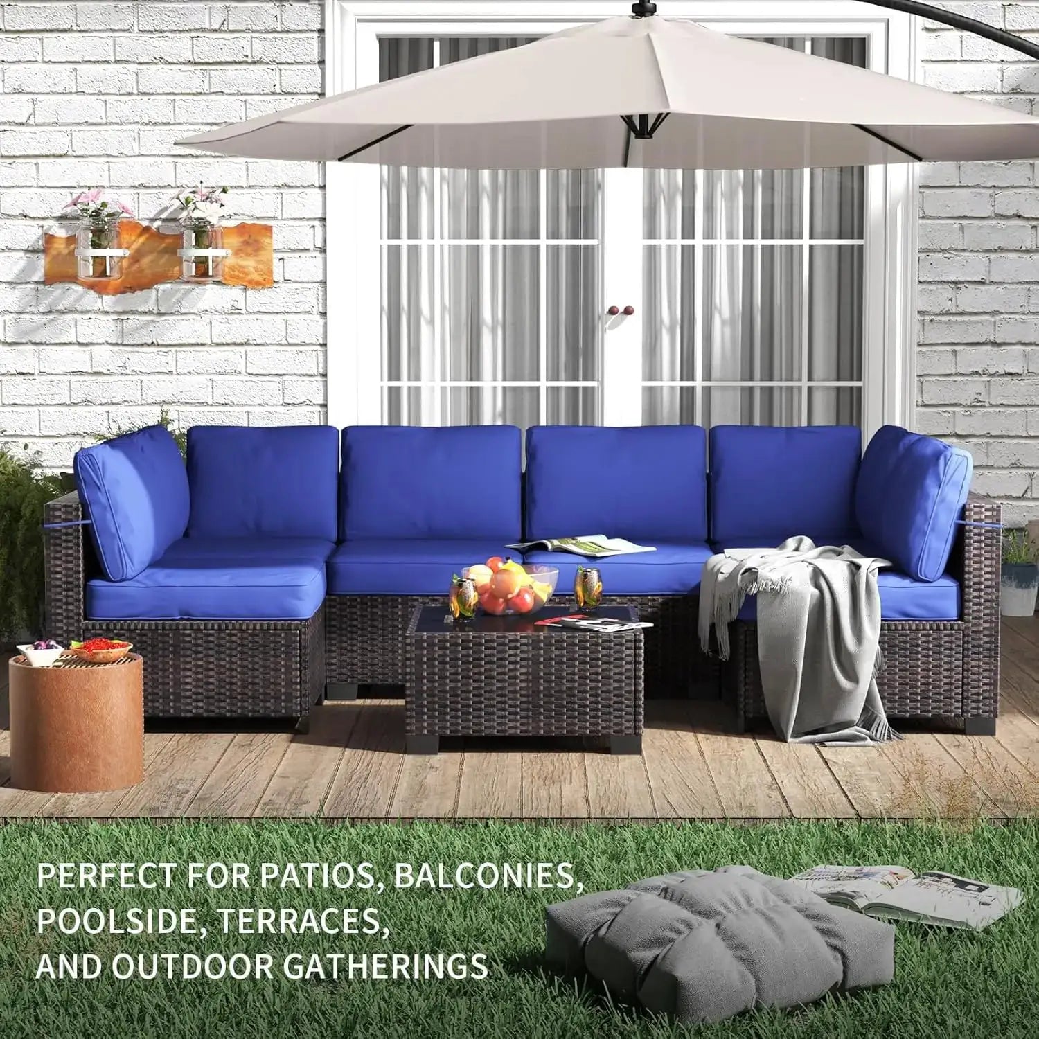 7-Piece Modular Outdoor Furniture Set, PE Rattan Wicker Sectional Modular Conversation Sofa Set, Perfect For Garden Balcony from PriceLows™