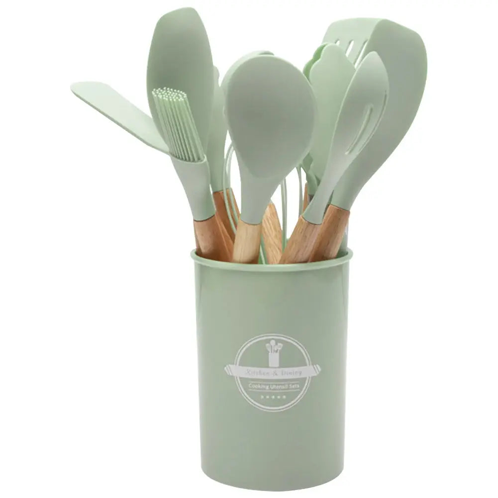 12PCS Silicone Kitchenware Non-Stick Cookware Kitchen Utensils Set Spatula Shovel Spoon Brush Whisk Wooden Handle Cooking Tool from PriceLows™