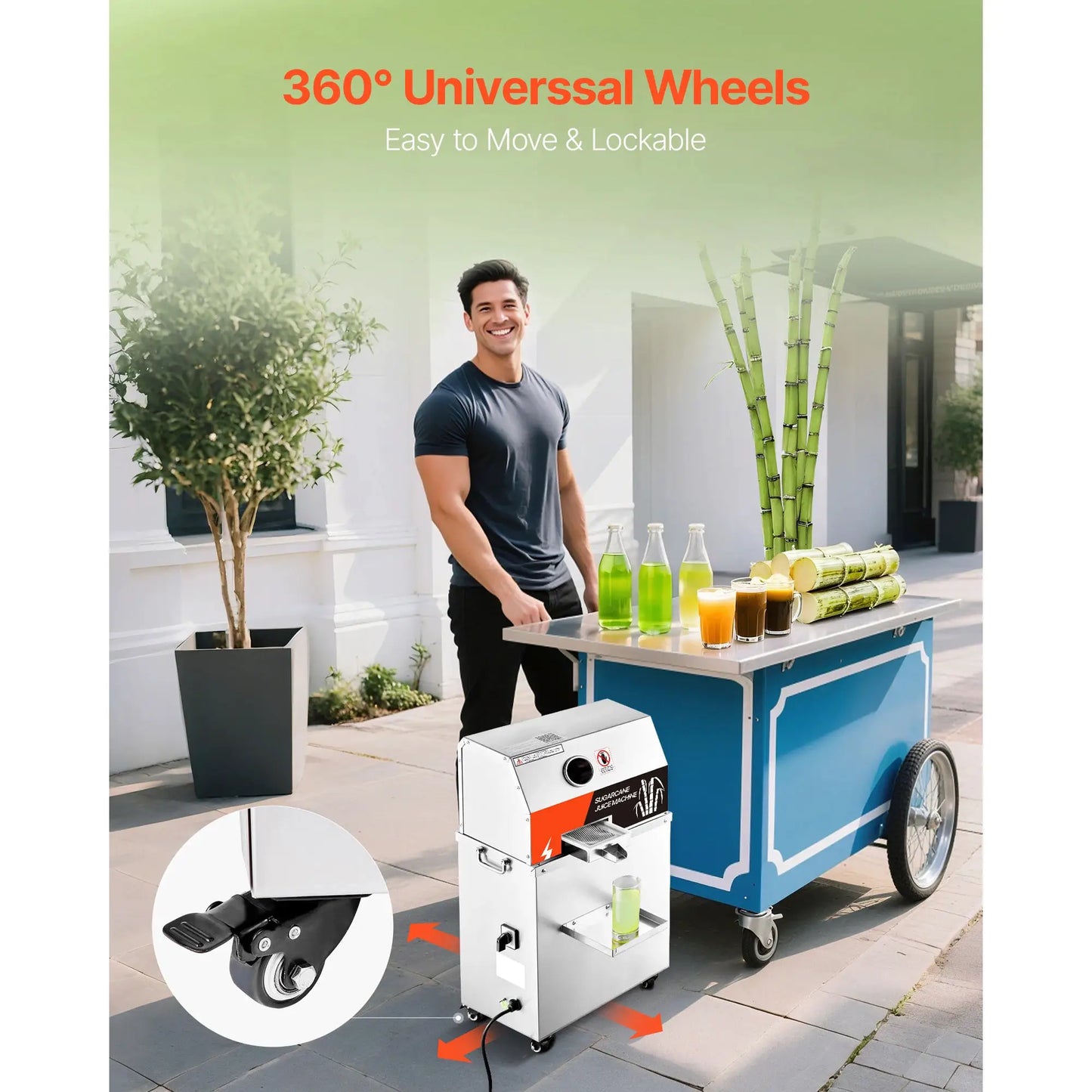 SucceBuy Commercial Sugar Cane Juicer 800W Electric Sugarcane Juicer Machine with 661LBS/H High Output 3 Stainless Steel Rollers Sugar Cane Press Juice Extractor Squeezer on Wheels for Home Commercial from PriceLows™
