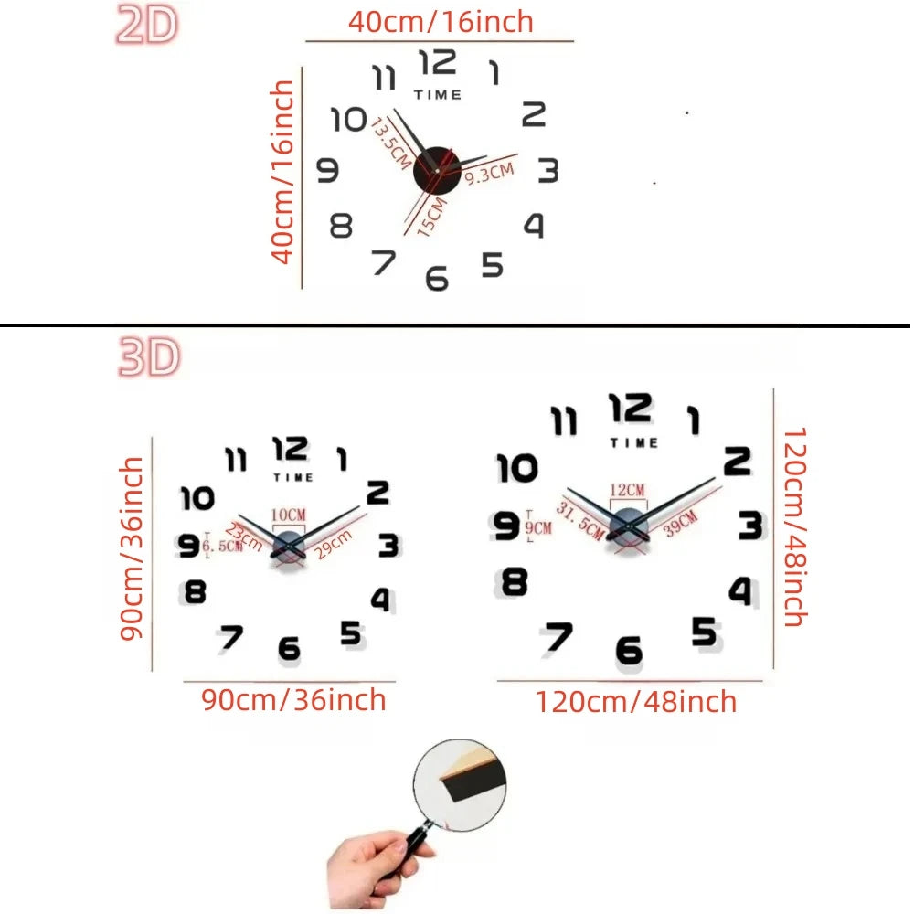 2023 Modern Design Large Wall Clock 3D DIY Quartz Clocks Fashion Watches Acrylic Mirror Stickers Living Room Home Decor Horloge from PriceLows™