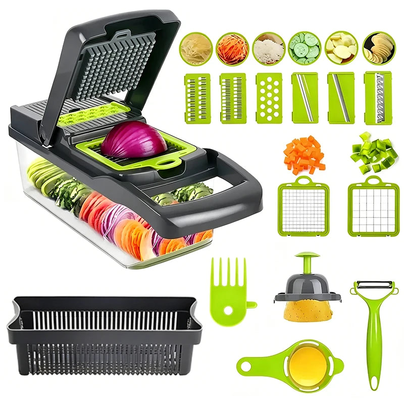 Vegetable Chopper | Stainless Steel Blades | 14/16-Pcs | Multi Blade