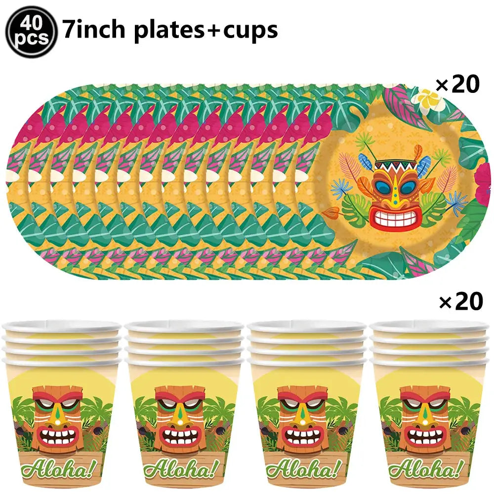 Surf Beach Party Tableware | Paper Plates Napkins Cups | Tattoos And Snack Tray