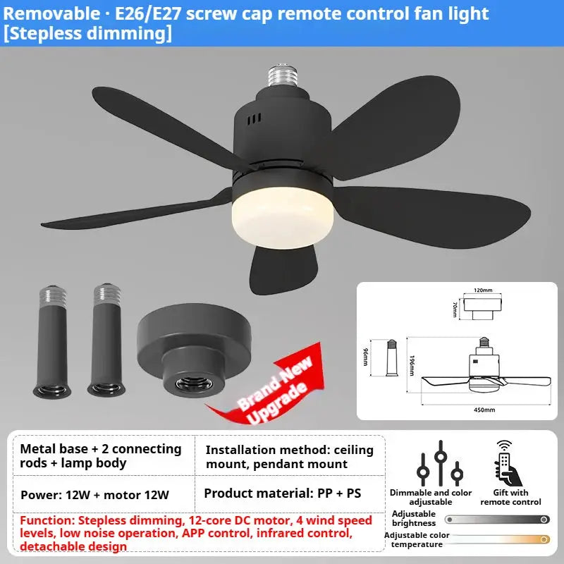 Ceiling Fan | E27 Base Remote 4 Speeds | Bulb Included | 52.5cm Diameter