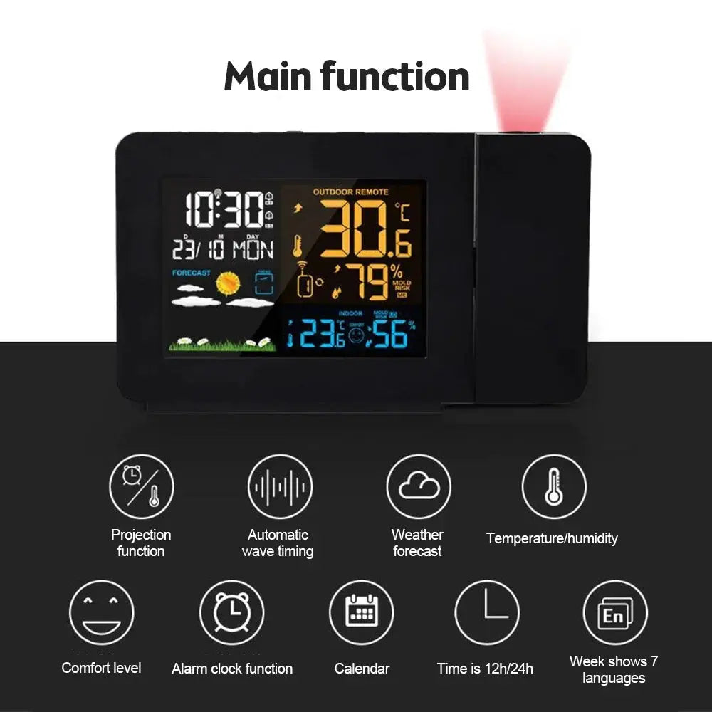Projection Alarm Clock with Weather Station, Atomic Clock with Indoor Outdoor Thermometer & Humidity Monitor, WWVB Digital from PriceLows™