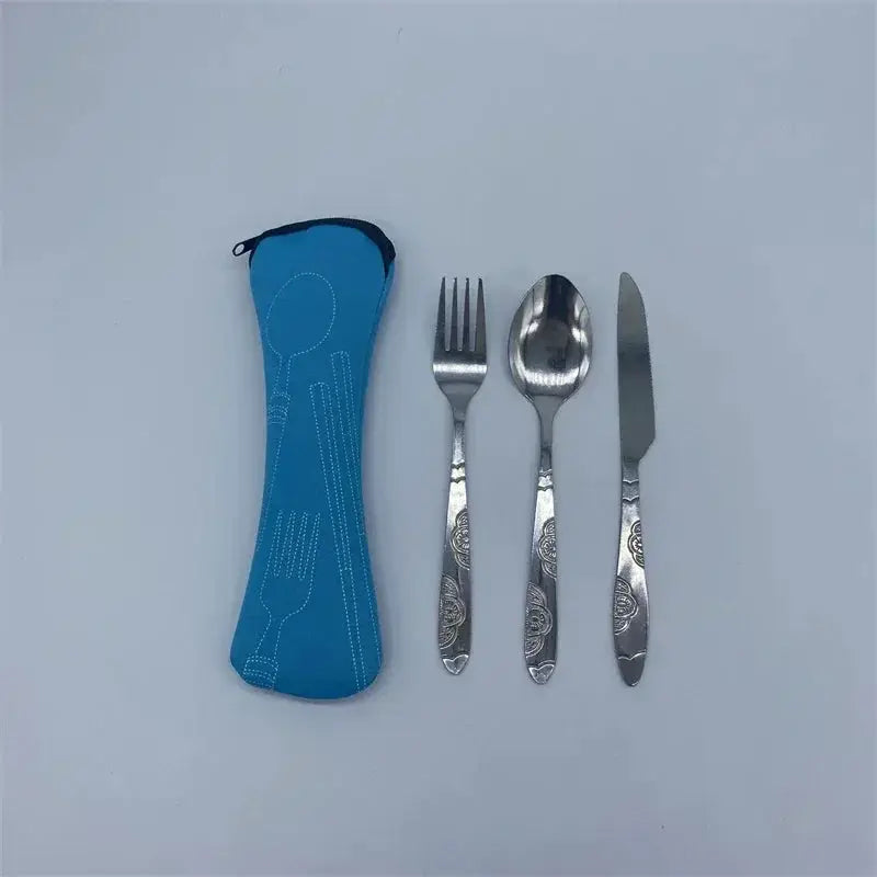 7/3 Pcs Stainless Steel Outdoor Camping Tableware Set Of Pieces Western Food Steak Knife Fork Spoon Creative Cloth Bag Portable from PriceLows™