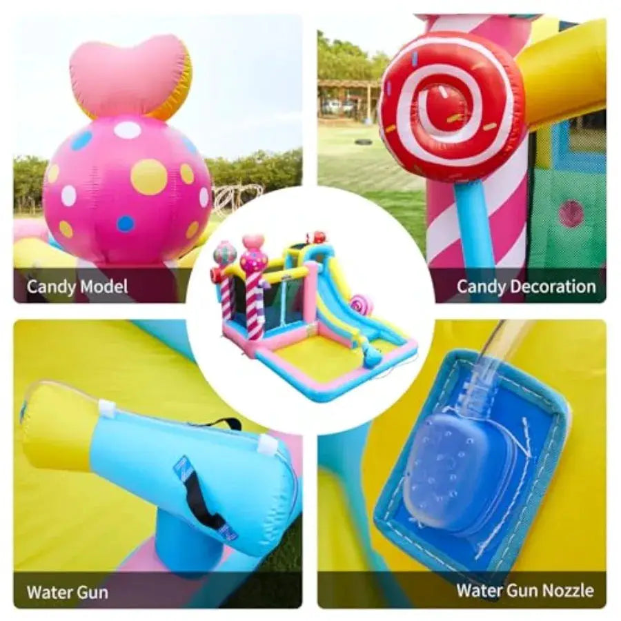 Inflatable Bounce House with Blower Water Slide Bouncy Castle Jumping Playhouse Sprinker Water Cannon Climbing Wall Splash Pool from PriceLows™
