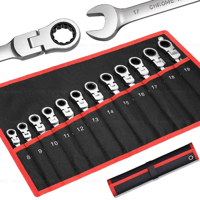 Ratcheting Combination Wrench Set Metric Flexible Head Spanner Set Chrome Vanadium Steel CR-V Flex-Head Ratchet Wrench Set from PriceLows™