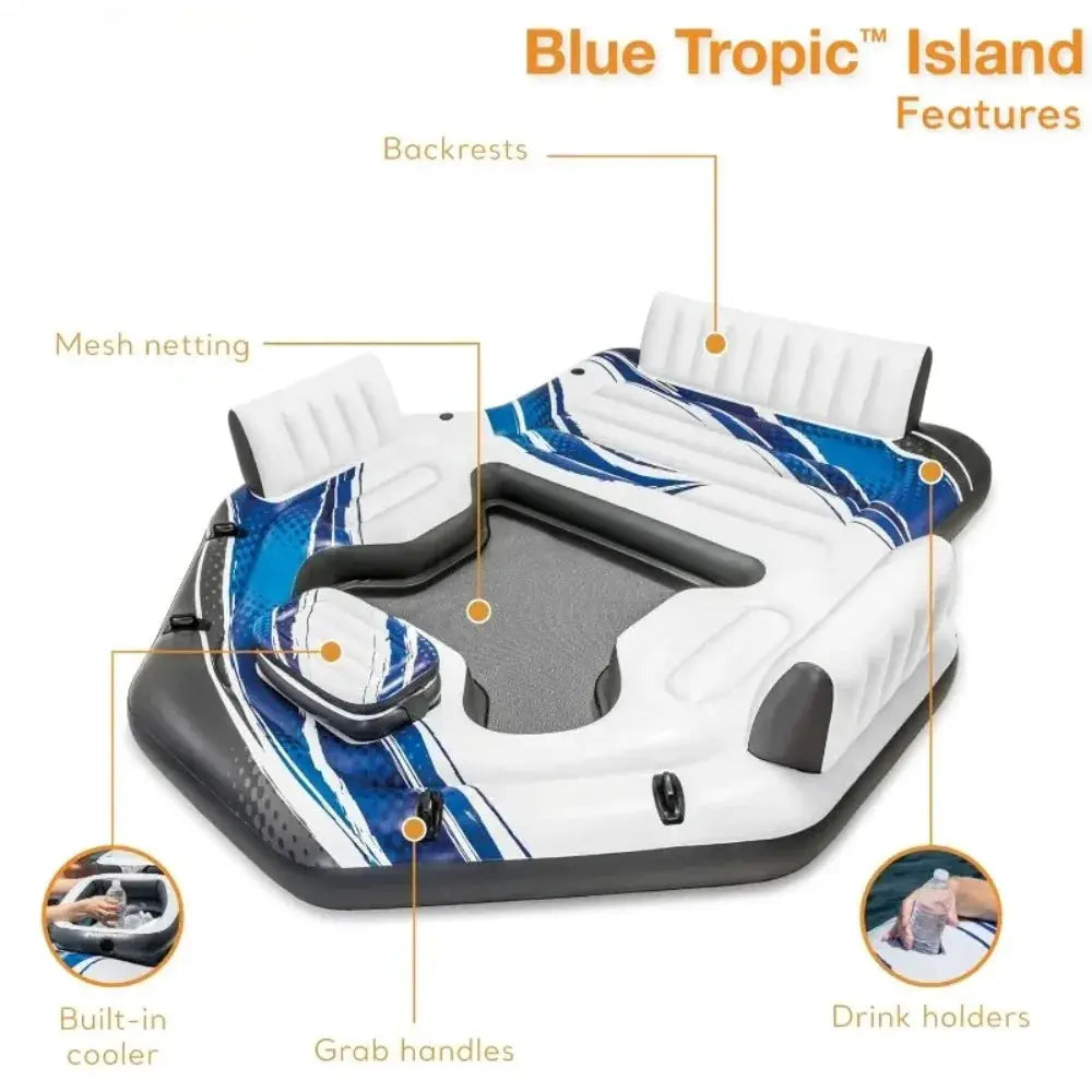 Inflatable Raft | 5 Person Capacity | Built In Cooler | Blue Tropic