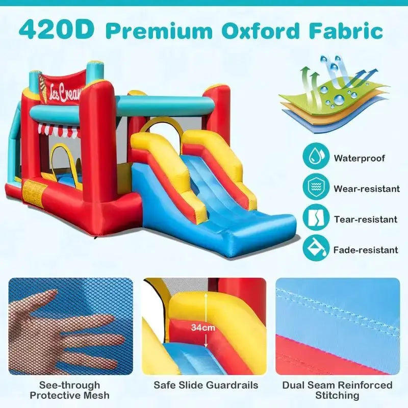 5-in-1 Ice Cream Inflatable Bounce House with Ball Pit and Slide without Blower from PriceLows™